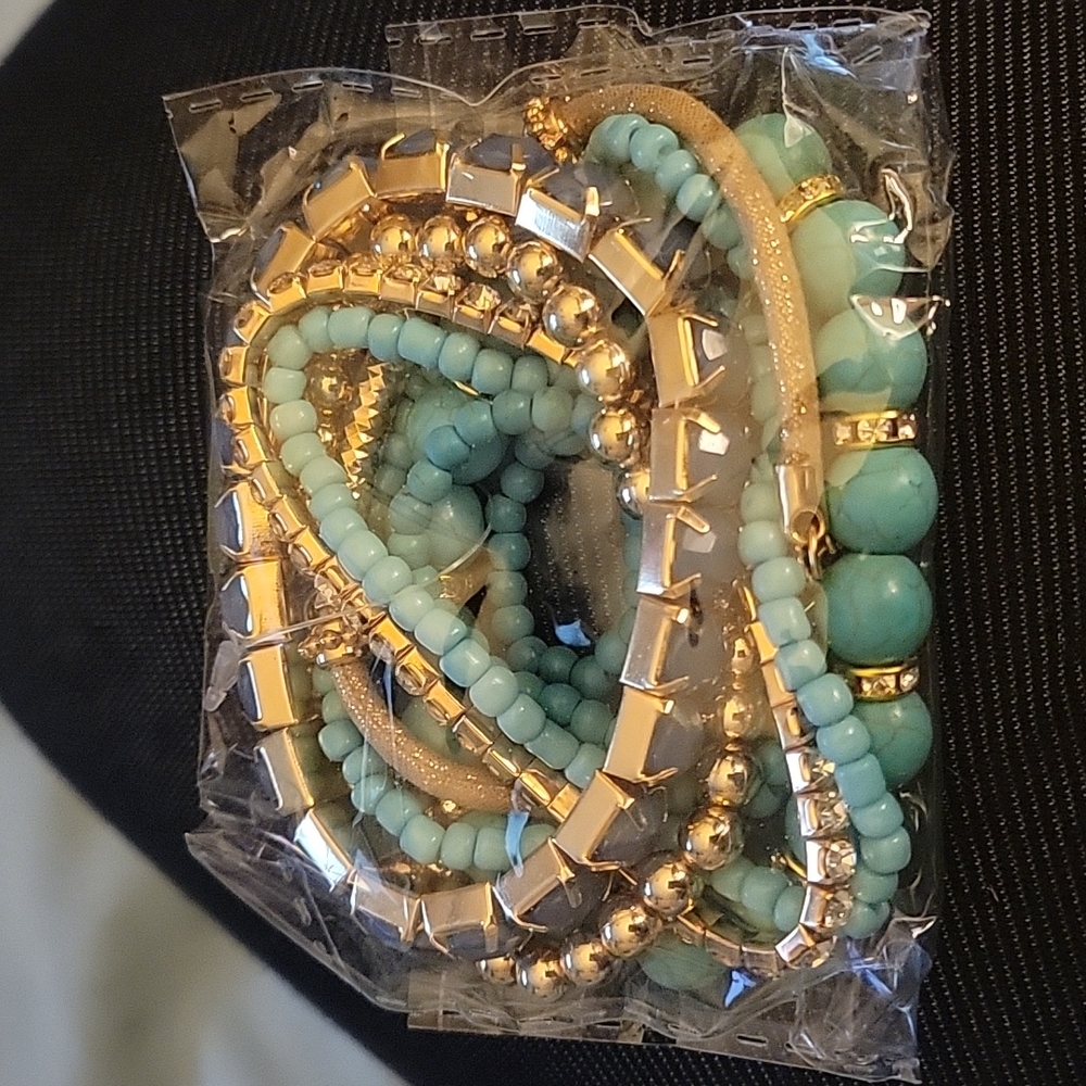 Turquoise and gold mix bracelets